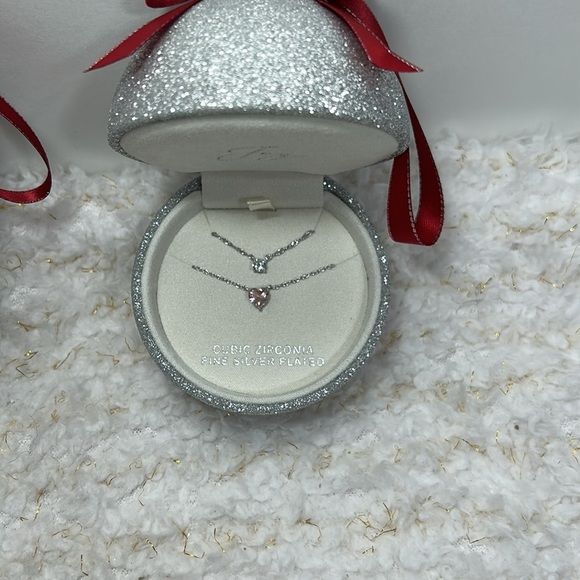 Joy Cubic Zirconia Fine Silver Plated double Necklace set - Picture 6 of 8